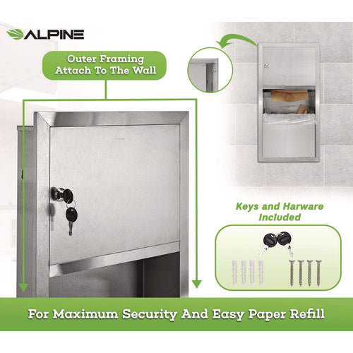 Alpine Industries Recessed Commercial Paper Towel Dispenser With 2 Gal Waste Receptacle 28x4.3x14 Stainless Steel
