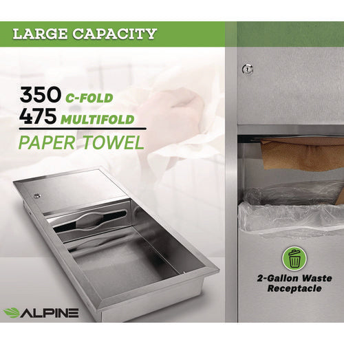 Alpine Industries Recessed Commercial Paper Towel Dispenser With 2 Gal Waste Receptacle 28x4.3x14 Stainless Steel