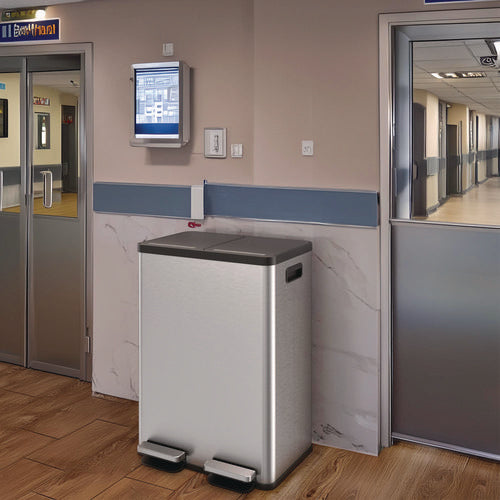 HLS Commercial Fire-resistant Step Pedal Trash Can And Recycle Bin 16 Gal Plastic/stainless Steel Silver