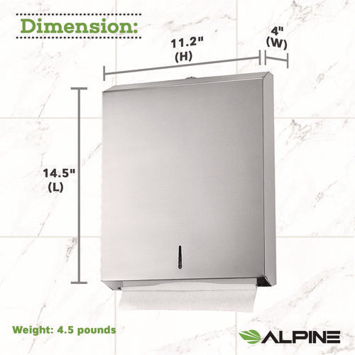 Alpine Industries Vertical C-fold/multi-fold Paper Towel Dispenser 14.5x4x11.2 Brushed Stainless Steel