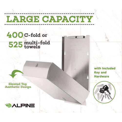 Alpine Industries Vertical C-fold/multi-fold Paper Towel Dispenser 14.5x4x11.2 Brushed Stainless Steel