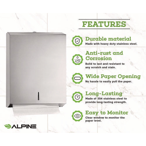 Alpine Industries Vertical C-fold/multi-fold Paper Towel Dispenser 14.5x4x11.2 Brushed Stainless Steel