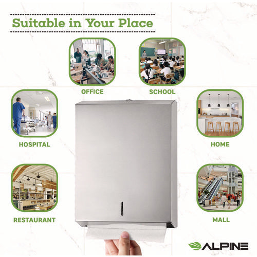 Alpine Industries Vertical C-fold/multi-fold Paper Towel Dispenser 14.5x4x11.2 Brushed Stainless Steel