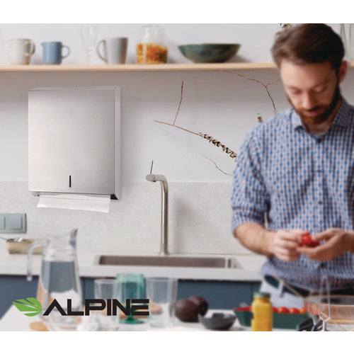 Alpine Industries Vertical C-fold/multi-fold Paper Towel Dispenser 14.5x4x11.2 Brushed Stainless Steel