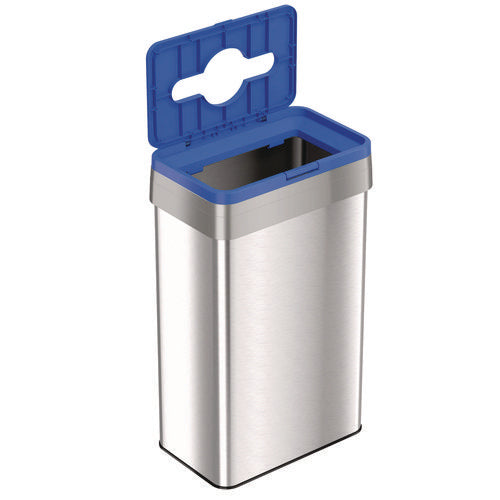 HLS Commercial Open Top Recycle Bin With Color-coded Lid 21 Gal Plastic/stainless Steel Silver/blue