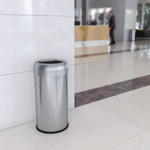 HLS Commercial Open Top Trash Can Round 16 Gal Plastic/stainless Steel Silver