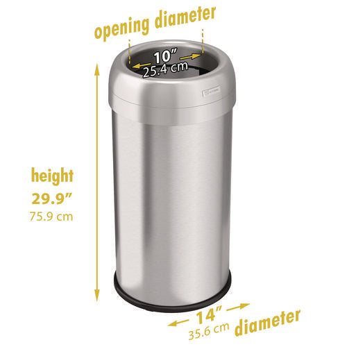HLS Commercial Open Top Trash Can Round 16 Gal Plastic/stainless Steel Silver
