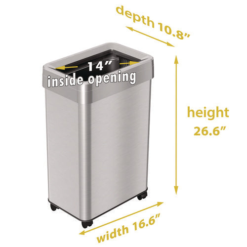 HLS Commercial Open Top Trash Can With Wheels Rectangular 16 Gal Plastic/stainless Steel Silver