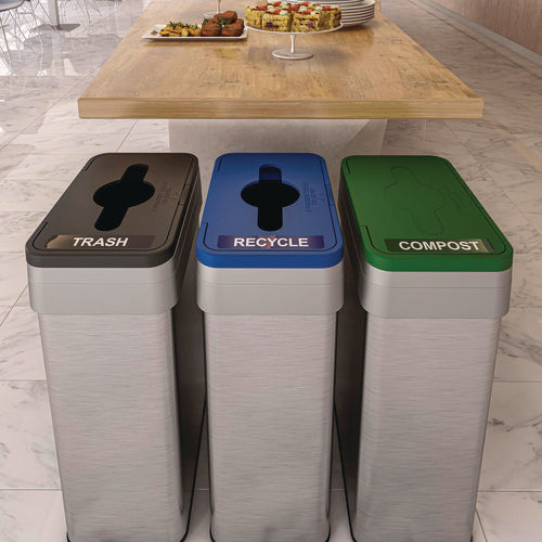 HLS Commercial Open Top Trash Bin With Wheels And Color-coded Lid 21 Gal Plastic/stainless Steel Silver/black