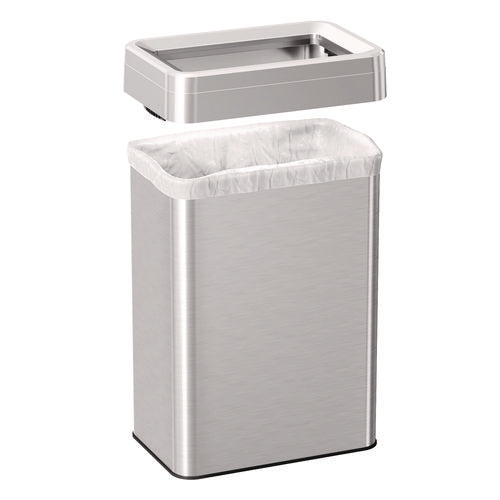 HLS Commercial Open Top Trash Can Rectangular 16 Gal Plastic/stainless Steel Silver