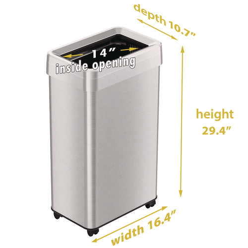 HLS Commercial Open Top Trash Can With Wheels 18 Gal Plastic Stainless Steel Silver