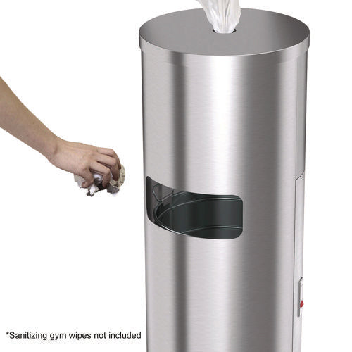HLS Commercial Side-entry Trash Can With Gym Wipe Dispenser 9 Gal Stainless Steel Silver