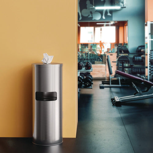 HLS Commercial Side-entry Trash Can With Gym Wipe Dispenser 9 Gal Stainless Steel Silver