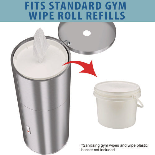 HLS Commercial Side-entry Trash Can With Gym Wipe Dispenser 9 Gal Stainless Steel Silver