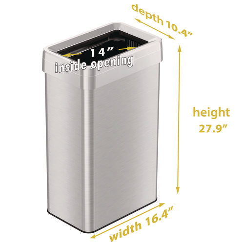 HLS Commercial Open Top Trash Can Rectangular 18 Gal Plastic/stainless Steel Silver