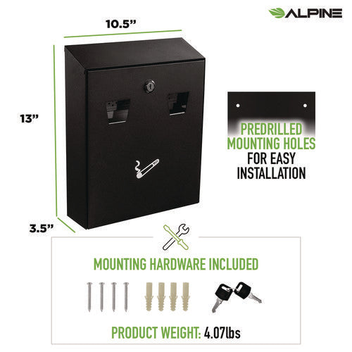 Alpine Industries Wall-mounted Safe Cigarette Disposal Station Outdoor Ashtray Stainless Steel Black