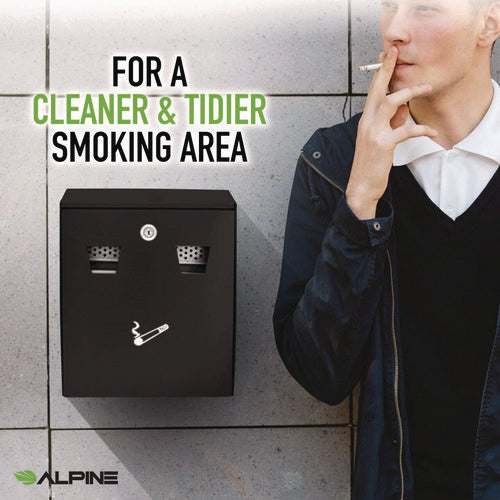 Alpine Industries Wall-mounted Safe Cigarette Disposal Station Outdoor Ashtray Stainless Steel Black