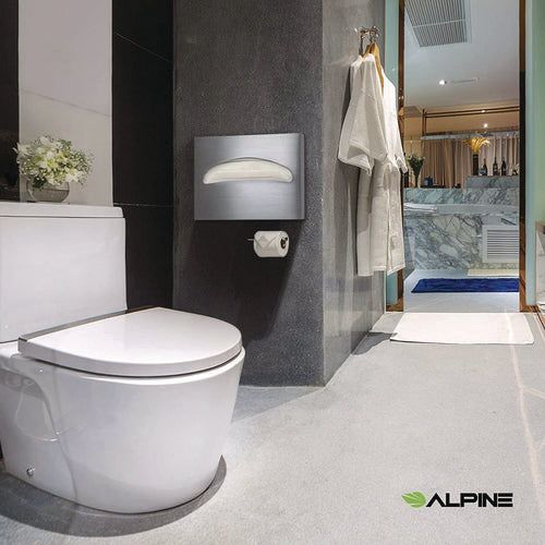 Alpine Industries Stainless Steel Brushed Half-fold Toilet Seat Cover Dispenser 15.7x2x11.8