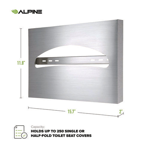 Alpine Industries Stainless Steel Brushed Half-fold Toilet Seat Cover Dispenser 15.7x2x11.8