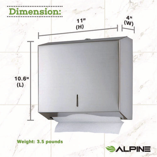 Alpine Industries Horizontal C-fold/multi-fold Paper Towel Dispenser 10.2x4x11.2 Brushed Nickel