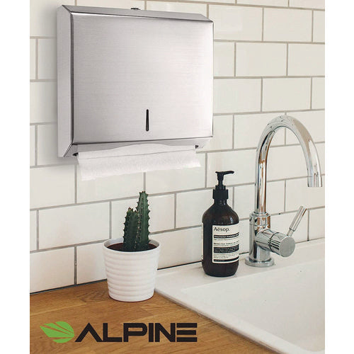 Alpine Industries Horizontal C-fold/multi-fold Paper Towel Dispenser 10.2x4x11.2 Brushed Nickel