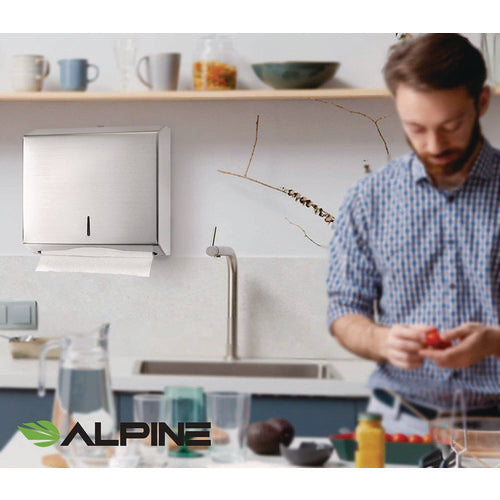 Alpine Industries Horizontal C-fold/multi-fold Paper Towel Dispenser 10.2x4x11.2 Brushed Nickel