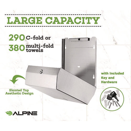 Alpine Industries Horizontal C-fold/multi-fold Paper Towel Dispenser 10.2x4x11.2 Brushed Nickel