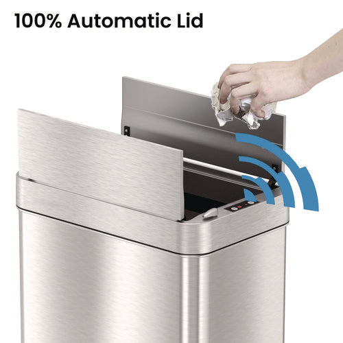 HLS Commercial Wings Lid Sensor Trash Can 18 Gal Plastic/stainless Steel Silver