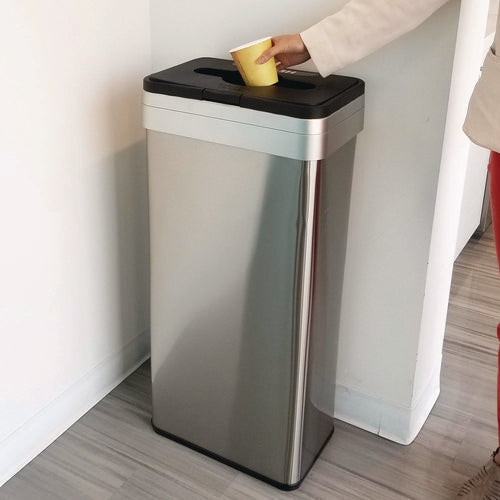 HLS Commercial Open Top Trash Can With Color-coded Lid 21 Gal Plastic/stainless Steel Silver/black