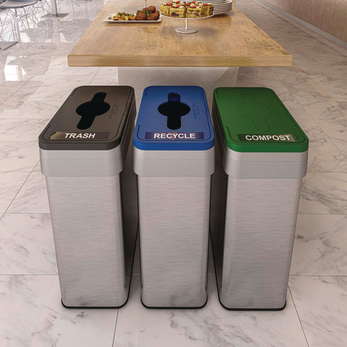 HLS Commercial Open Top Trash Can With Color-coded Lid 21 Gal Plastic/stainless Steel Silver/black