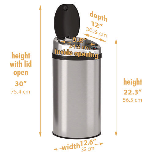 HLS Commercial Sensor Trash Can 8 Gal Plastic/stainless Steel Silver