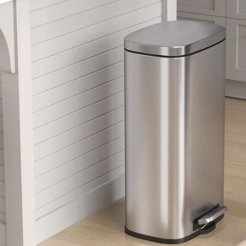 HLS Commercial Step Pedal Trash Can 8 Gal Plastic/stainless Steel Silver