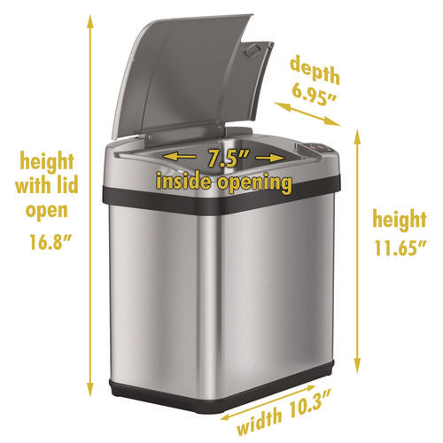 HLS Commercial Rectangular Sensor Trash Can 2.5 Gal Plastic Silver