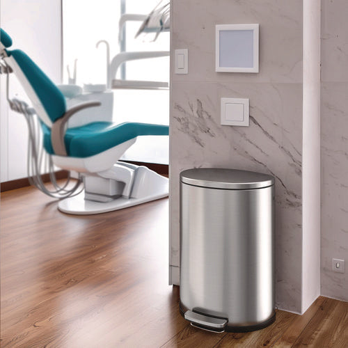 HLS Commercial Step Pedal Trash Can 13 Gal Half-round Plastic/stainless Steel Silver