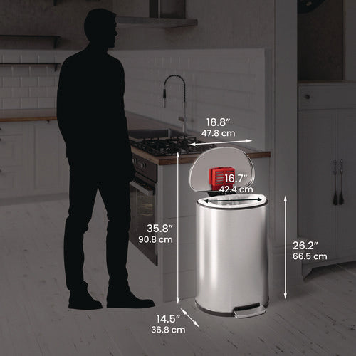 HLS Commercial Step Pedal Trash Can 13 Gal Half-round Plastic/stainless Steel Silver