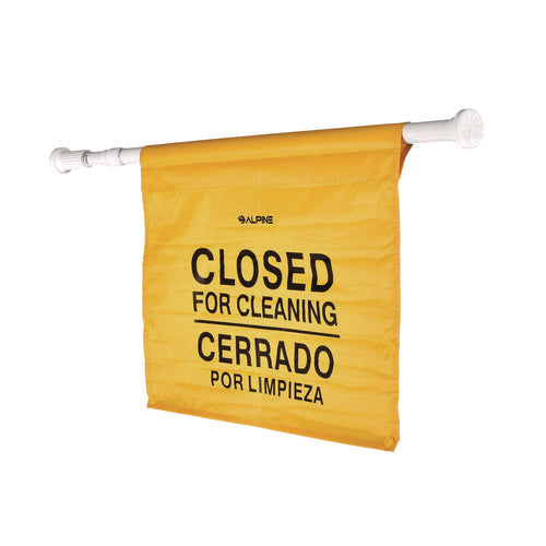 Alpine Industries Safety Hanging Sign With Multi-lingual Closed For Cleaning Imprint 30.12x1.57x1.57 Yellow