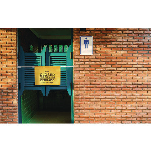 Alpine Industries Safety Hanging Sign With Multi-lingual Closed For Cleaning Imprint 30.12x1.57x1.57 Yellow