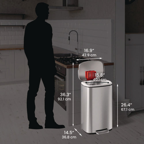 HLS Commercial Step Pedal Trash Can 13 Gal Plastic/stainless Steel Silver