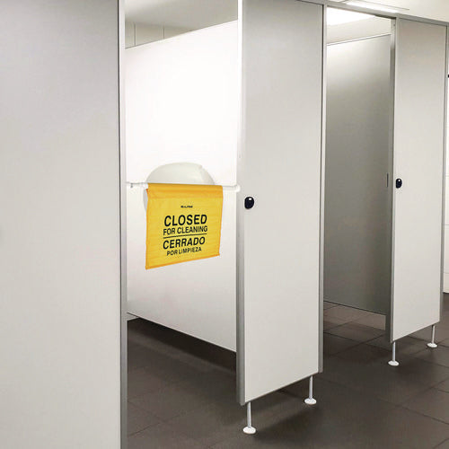 Alpine Industries Safety Hanging Sign With Multi-lingual Closed For Cleaning Imprint 30.12x1.57x1.57 Yellow