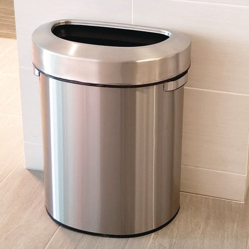 HLS Commercial Open Top Trash Can Half-round 18 Gal Plastic/stainless Steel Silver