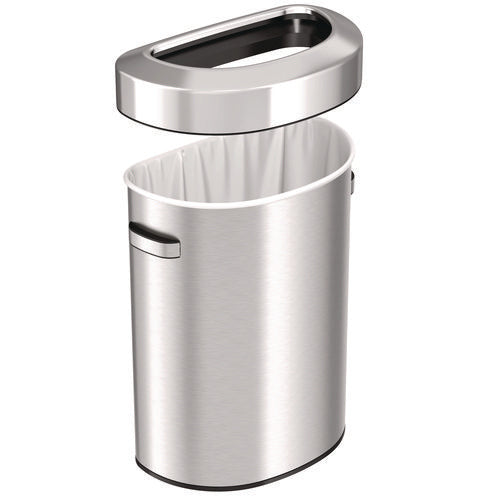 HLS Commercial Open Top Trash Can Half-round 18 Gal Plastic/stainless Steel Silver