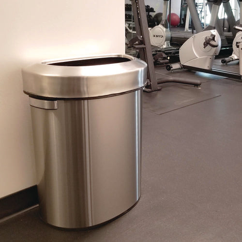 HLS Commercial Open Top Trash Can Half-round 18 Gal Plastic/stainless Steel Silver