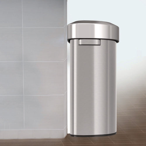 HLS Commercial Open Top Trash Can Half-round 18 Gal Plastic/stainless Steel Silver