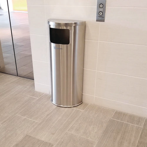 HLS Commercial Side-entry Trash Can With Wall Mount 9 Gal Stainless Steel Silver