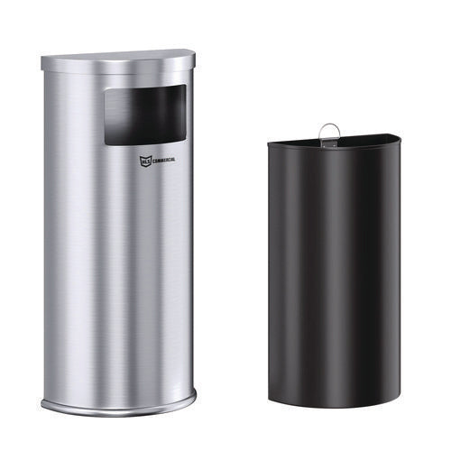 HLS Commercial Side-entry Trash Can With Wall Mount 9 Gal Stainless Steel Silver