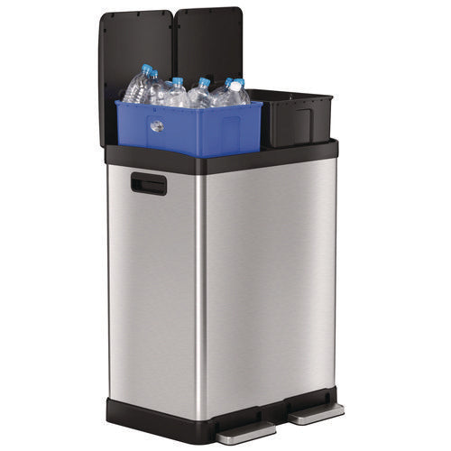 HLS Commercial Step Pedal Trash Can And Recycle Bin 16 Gal Plastic/stainless Steel Silver