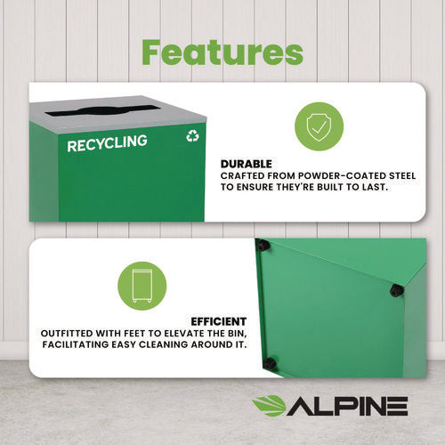 Alpine Industries 29 Gallon Trash/recycling Cans Steel Green Recycling Can With Mixed Lid