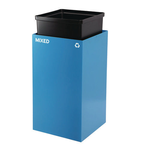 Alpine Industries 29 Gallon Trash/recycling Cans Steel Blue Mixed Recycling Can With Square Lid