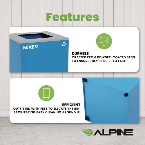 Alpine Industries 29 Gallon Trash/recycling Cans Steel Blue Mixed Recycling Can With Square Lid