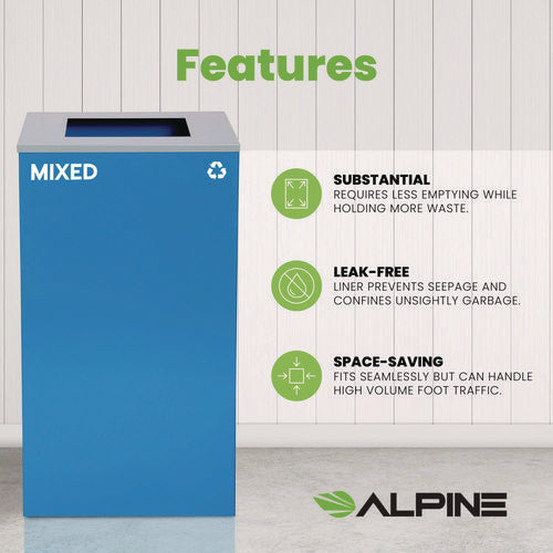 Alpine Industries 29 Gallon Trash/recycling Cans Steel Blue Mixed Recycling Can With Square Lid